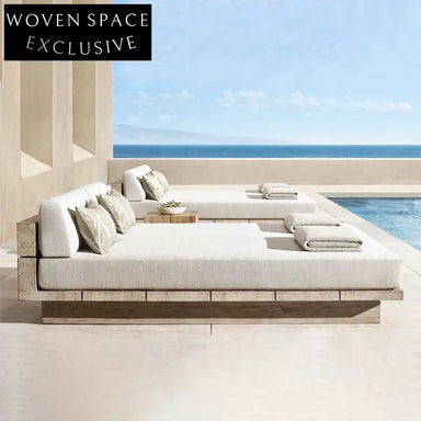 Elegant Teak Wood Outdoor Sun Lounger Daybed - Modern Patio Furniture
