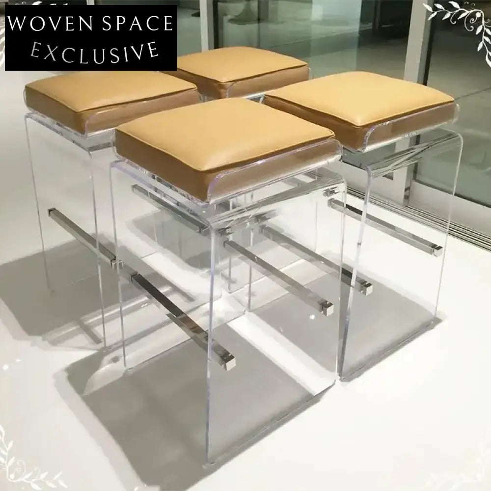 Elegant Transparent Acrylic Bar Stool with PU Leather Upholstery
