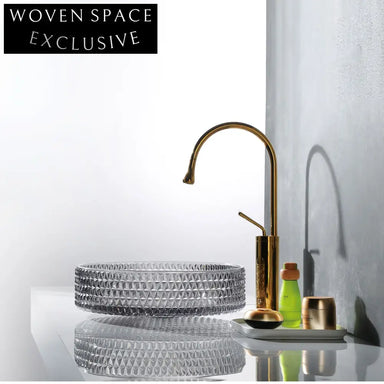 Elegant Transparent Round Oval Tempered Glass Bathroom Hand Wash Basin