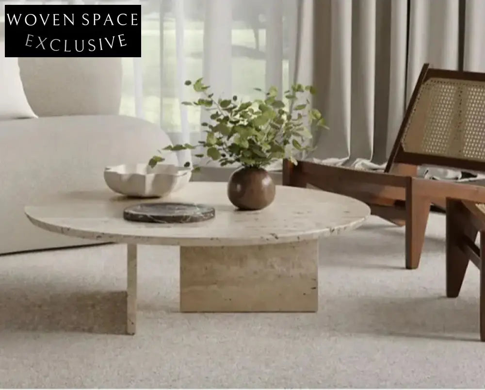 Elegant Oval Natural Travertine Coffee Table for Luxury Living Room Decor