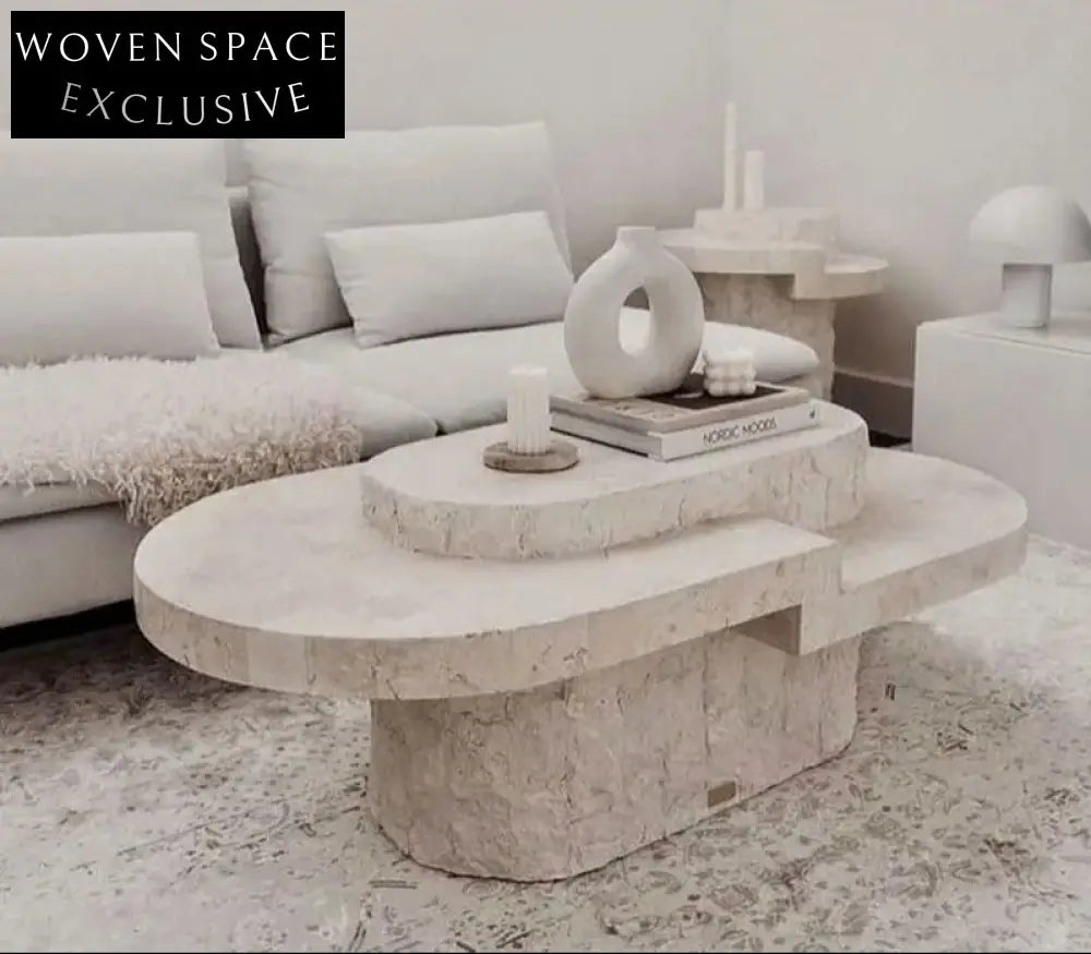 Elegant Travertine Italian Handcrafted Coffee Table