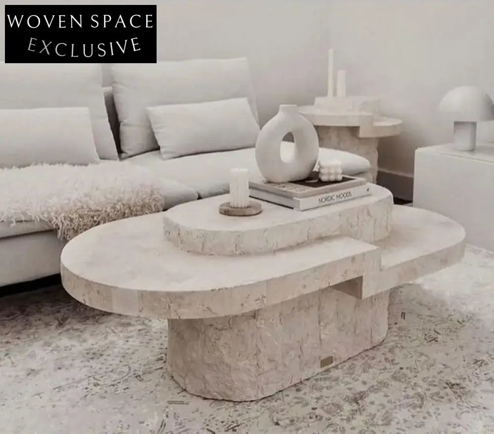 Elegant Travertine Italian Handcrafted Coffee Table