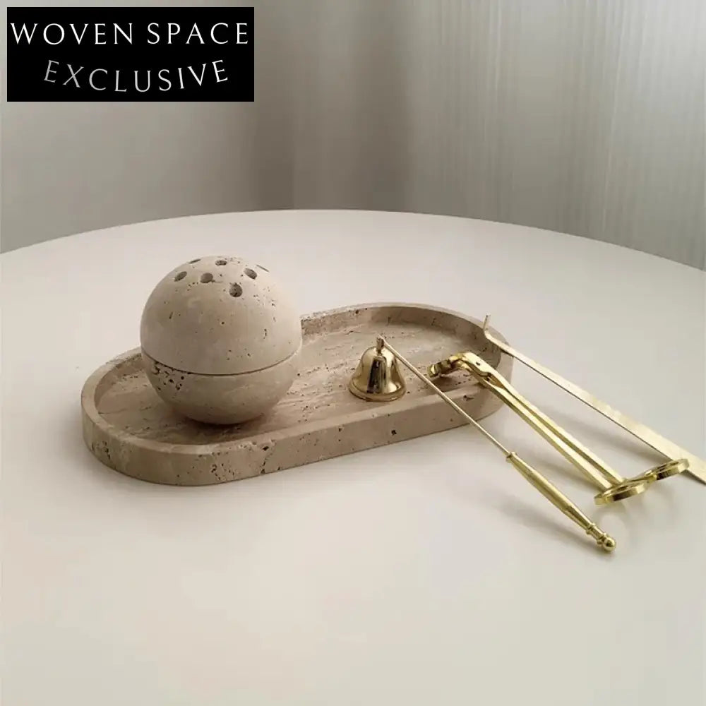 Elegant Travertine Marble Decorative Tray for Washroom and Living Room Storage