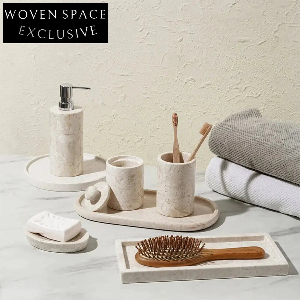 Elegant Travertine Marble Decorative Tray for Washroom and Living Room Storage