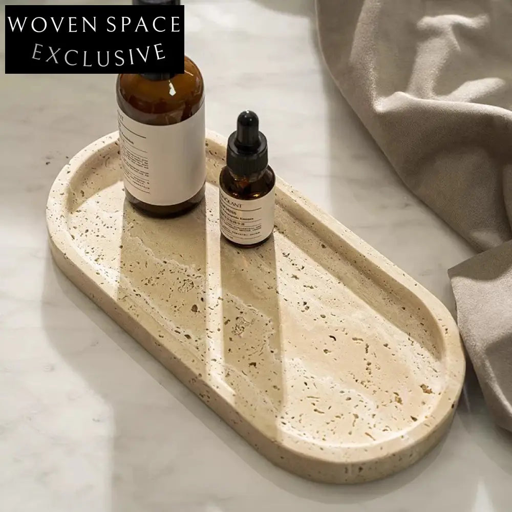 Elegant Travertine Marble Decorative Tray for Washroom and Living Room Storage
