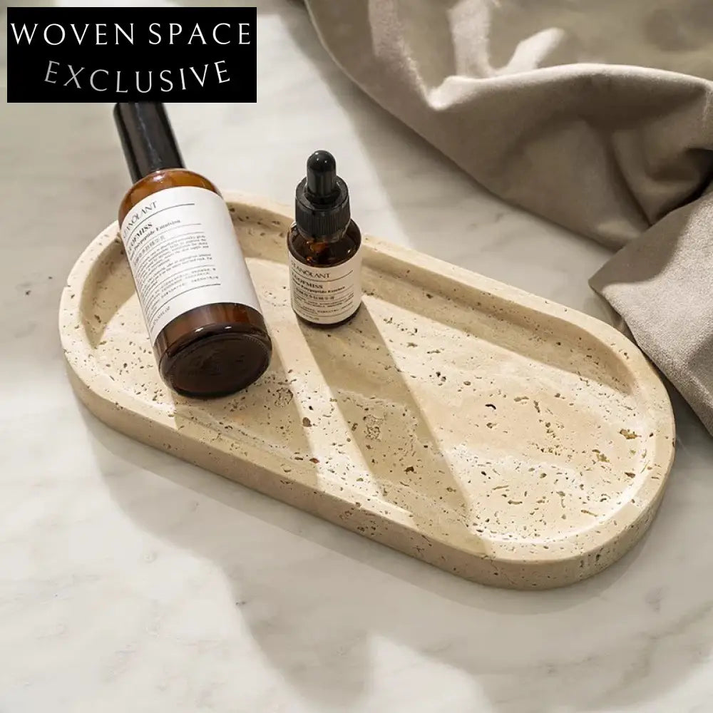Elegant Travertine Marble Decorative Tray for Washroom and Living Room Storage