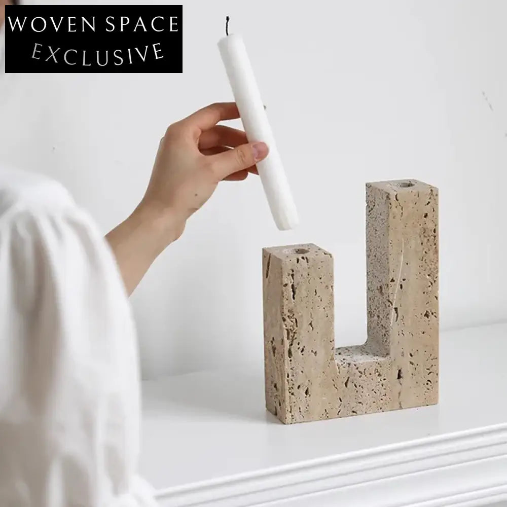 Elegant Travertine Marble High-Low Design Modern Home Decor Accent Candle Holder
