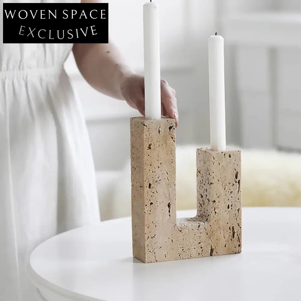 Elegant Travertine Marble High-Low Design Modern Home Decor Accent Candle Holder
