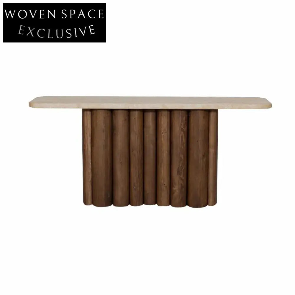 Elegant Travertine Marble Top Console Table with Sturdy Wood Base