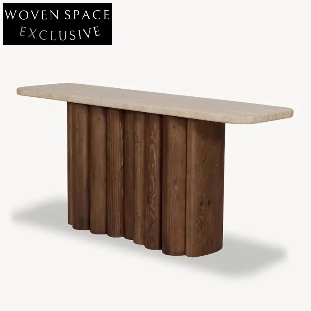 Elegant Travertine Marble Top Console Table with Sturdy Wood Base