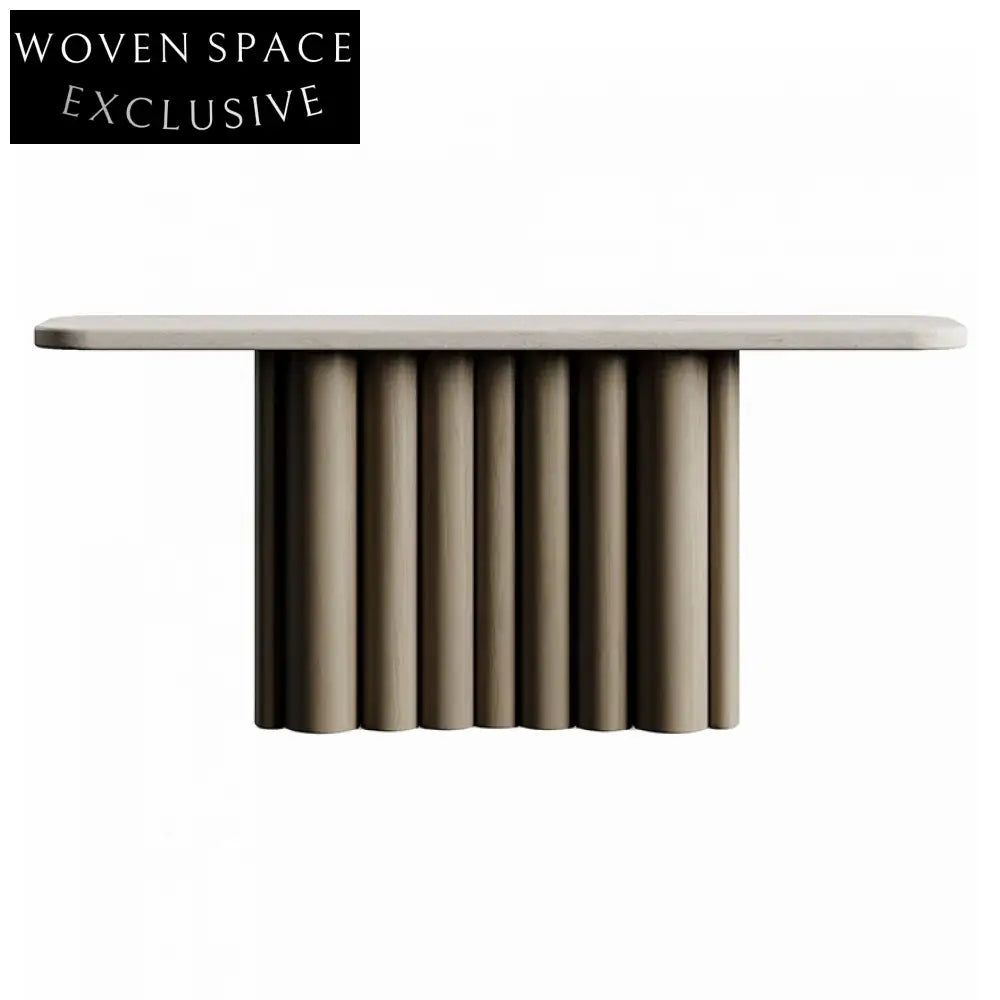 Elegant Travertine Marble Top Console Table with Sturdy Wood Base