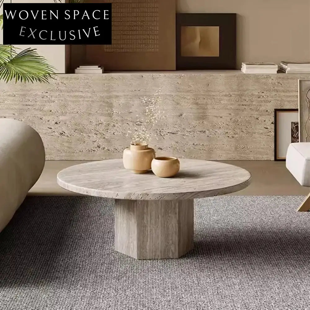 Elegant Travertine Moon Shape Modern Luxury Living Room Centerpiece Coffee Table