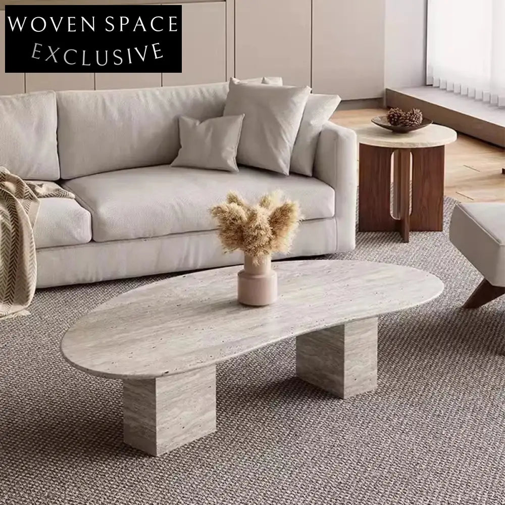 Elegant Travertine Moon Shape Modern Luxury Living Room Centerpiece Coffee Table