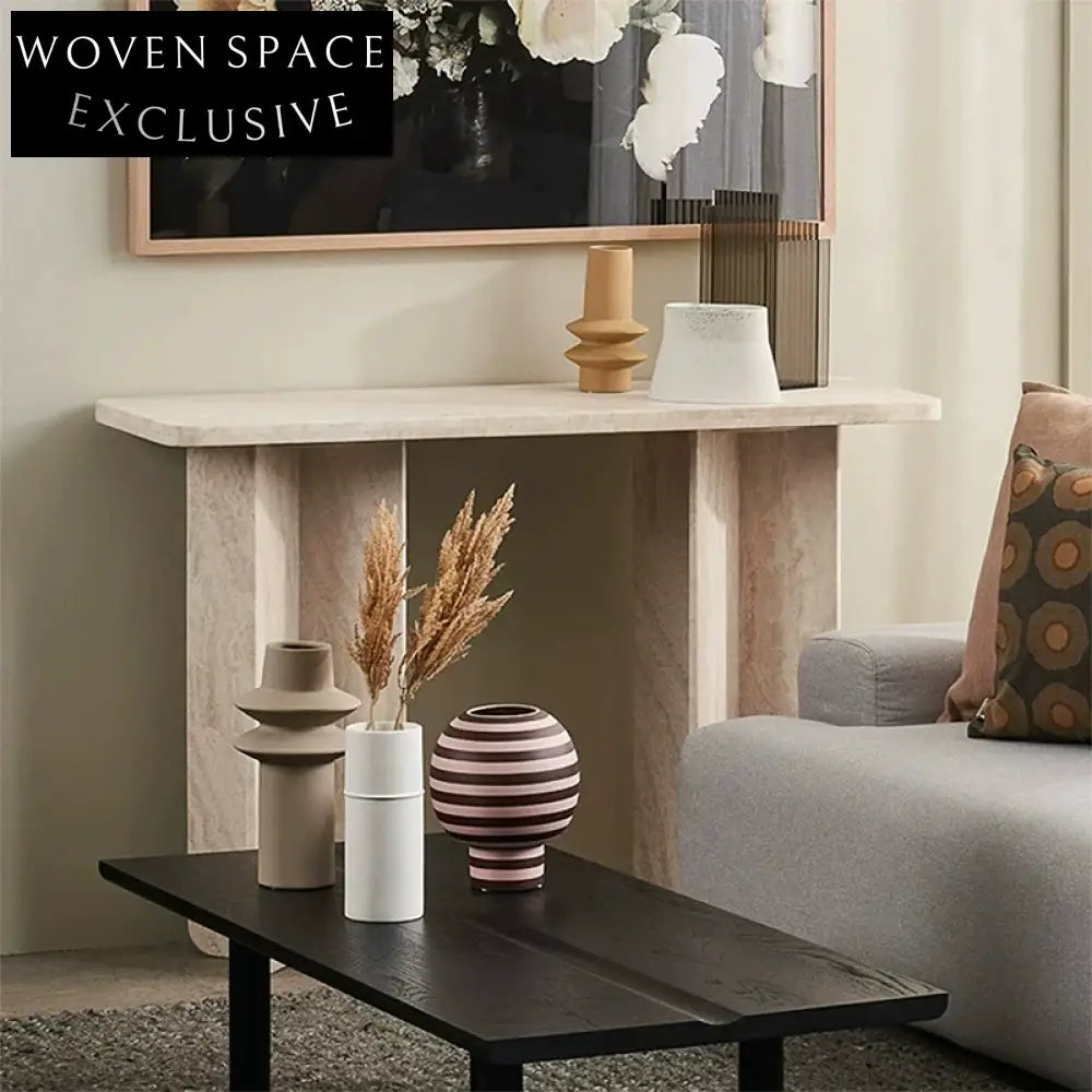 Elegant Travertine Stone Marble Console Table for Modern Living Room Entryway