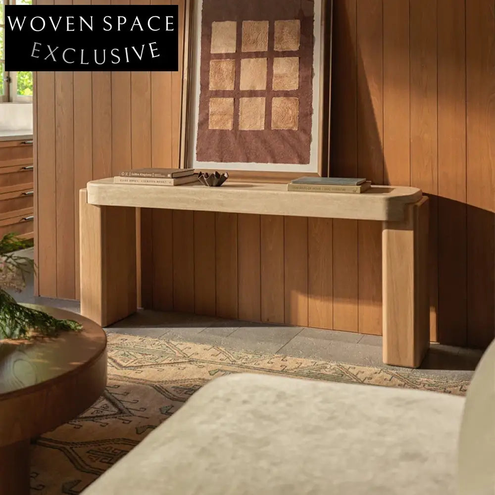 Elegant Travertine Stone Solid Wood Base Console Table