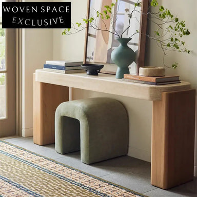 Elegant Travertine Stone Solid Wood Base Console Table