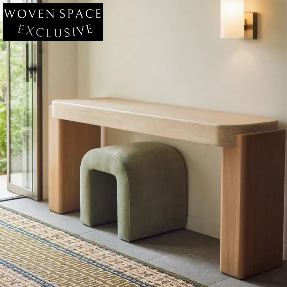 Elegant Travertine Stone Solid Wood Base Console Table