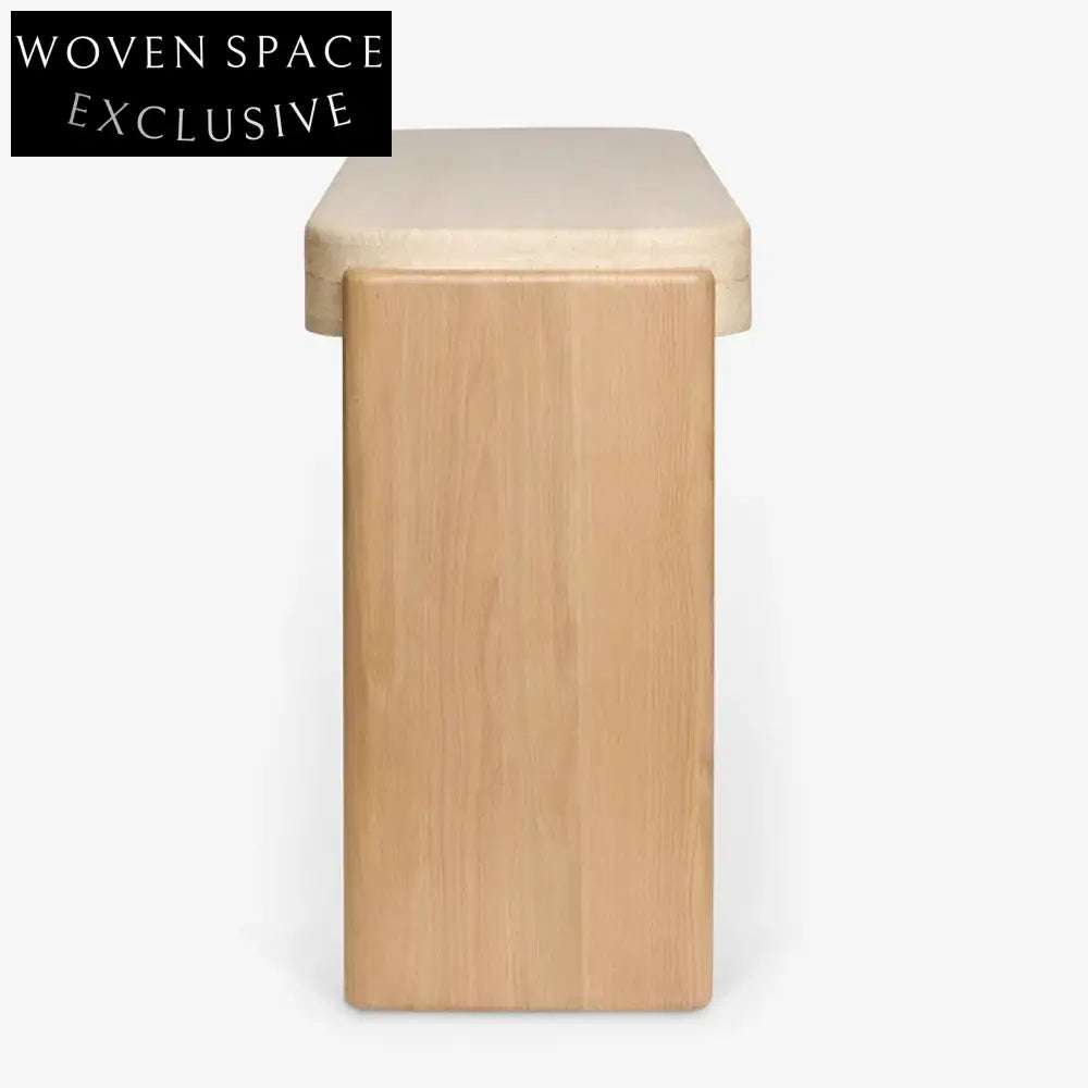 Elegant Travertine Stone Solid Wood Base Console Table