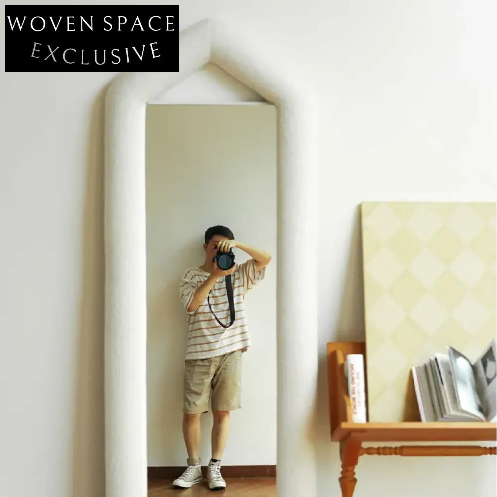 Elegant Triangle Full Length Floor Mirror, Wood Frame Standing Dressing Mirror