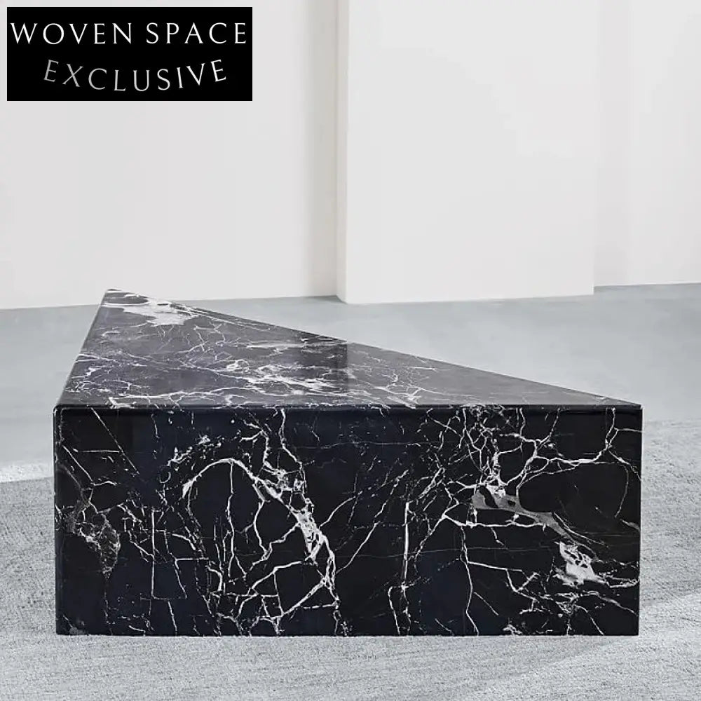 Elegant Triangle Marble Side Table with Gold Base, Modern End Table