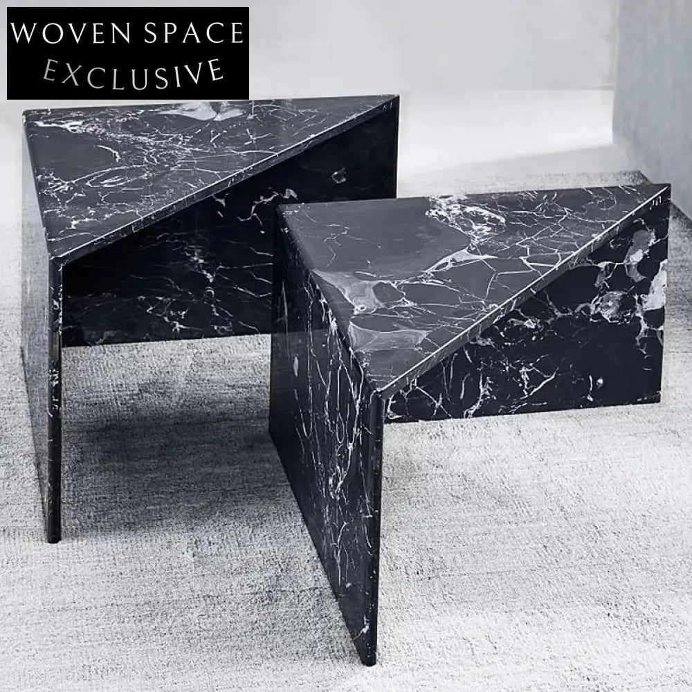 Elegant Triangle Marble Side Table with Gold Base, Modern End Table
