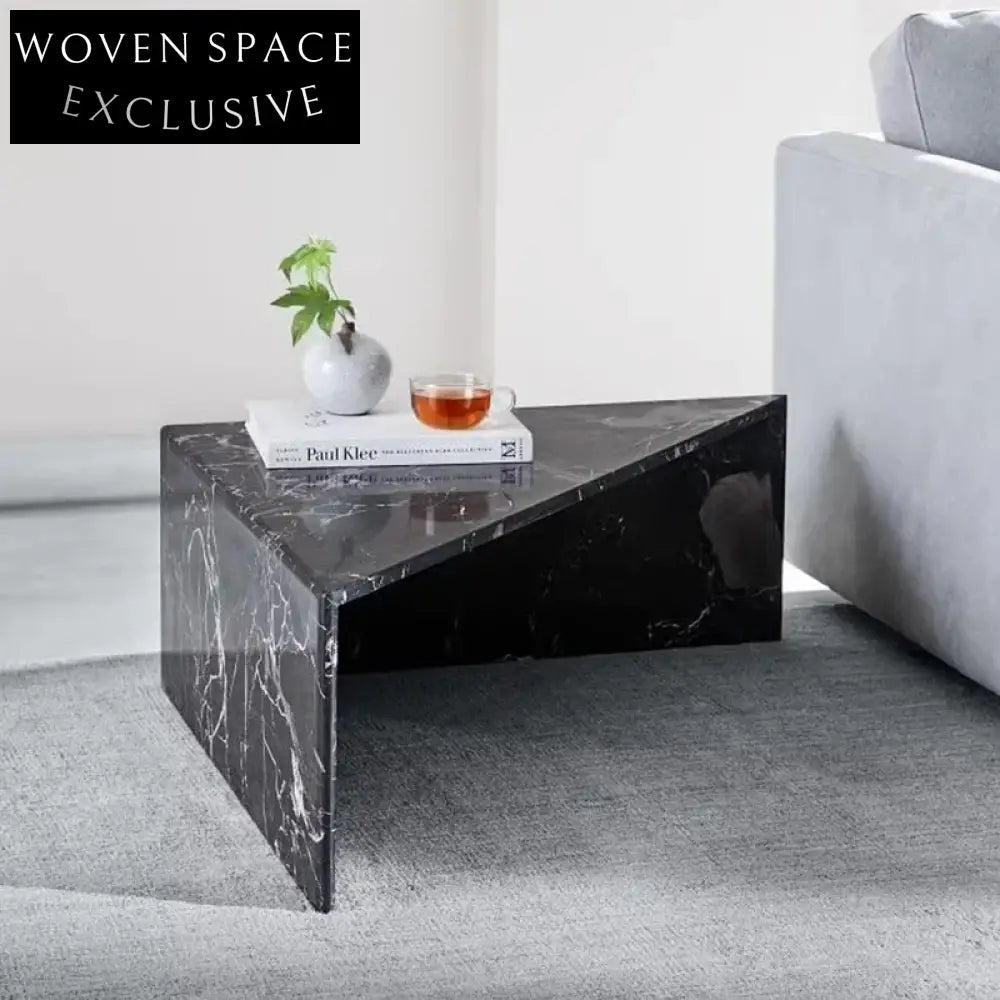 Elegant Triangle Marble Side Table with Gold Base, Modern End Table