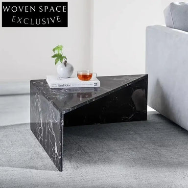 Elegant Triangle Marble Side Table with Gold Base, Modern End Table