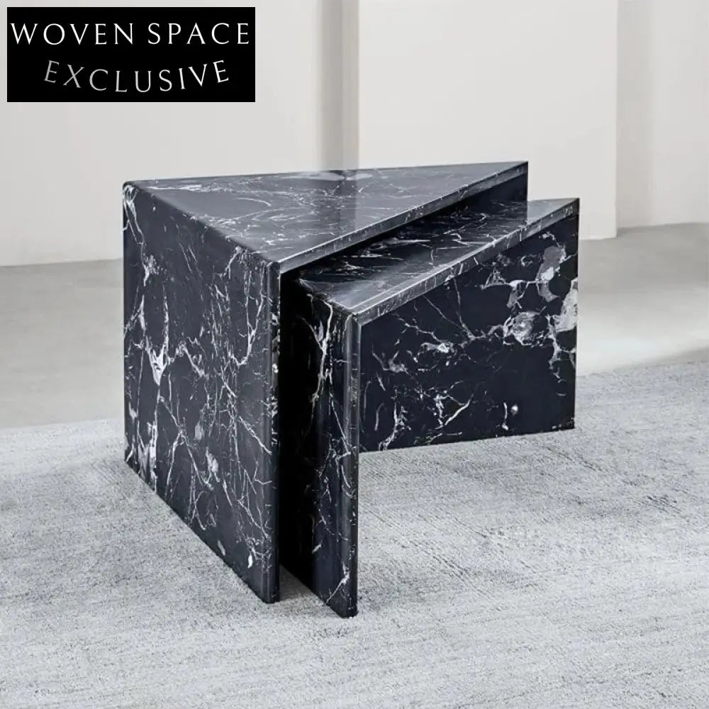 Elegant Triangle Marble Side Table with Gold Base, Modern End Table