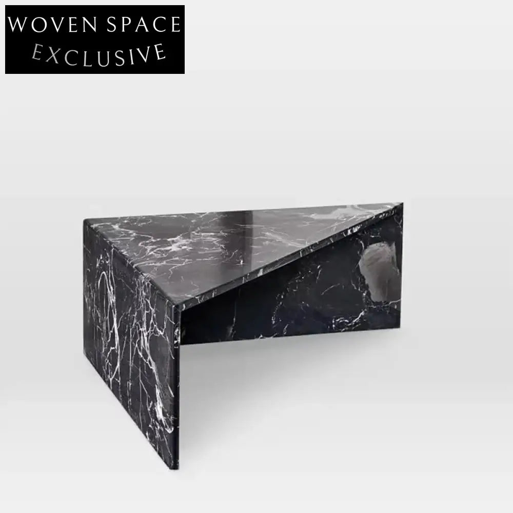 Elegant Triangle Marble Side Table with Gold Base, Modern End Table