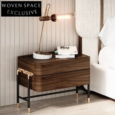 Elegant Two-Drawer Nightstand with Metal Legs, Solid Wood Finish Bedside Table