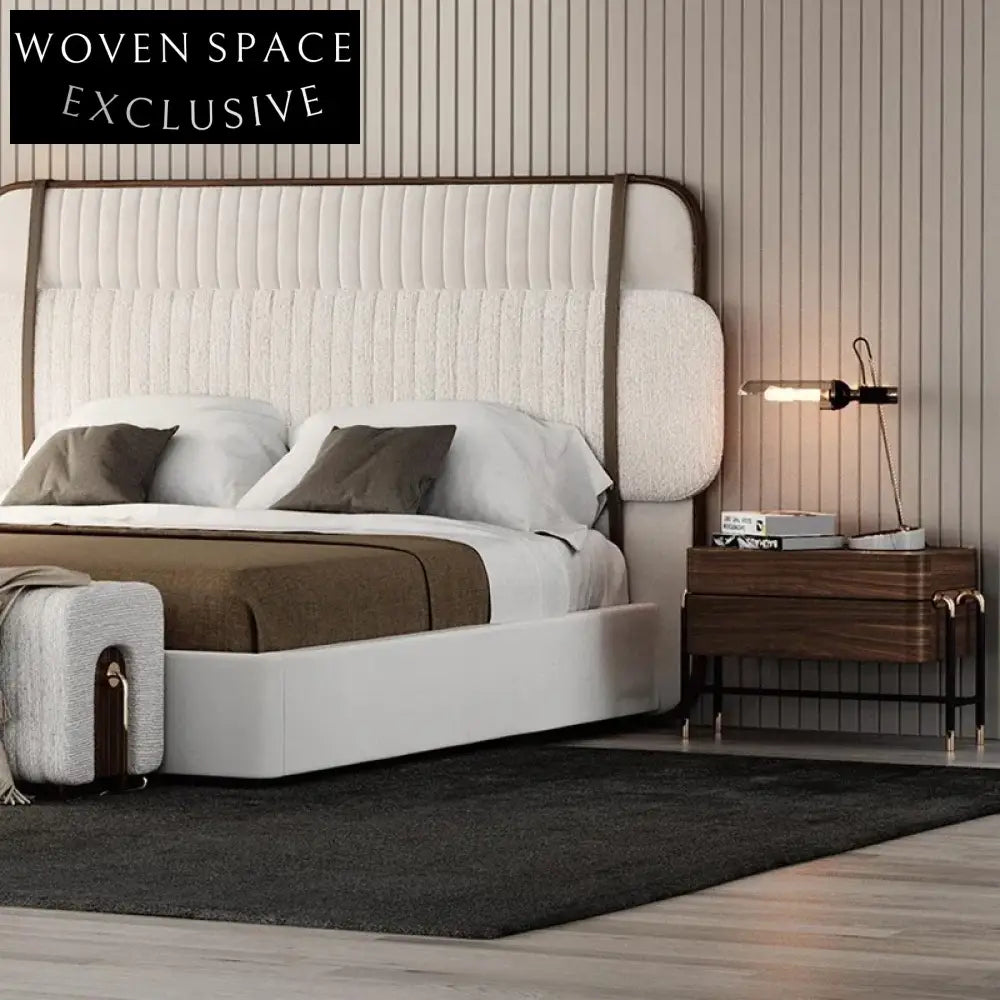 Elegant Two-Drawer Nightstand with Metal Legs, Solid Wood Finish Bedside Table