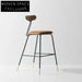 Elegant Upholstered Bar Stool with Wooden Backrest, Metal Legs, Home Cafe Chair
