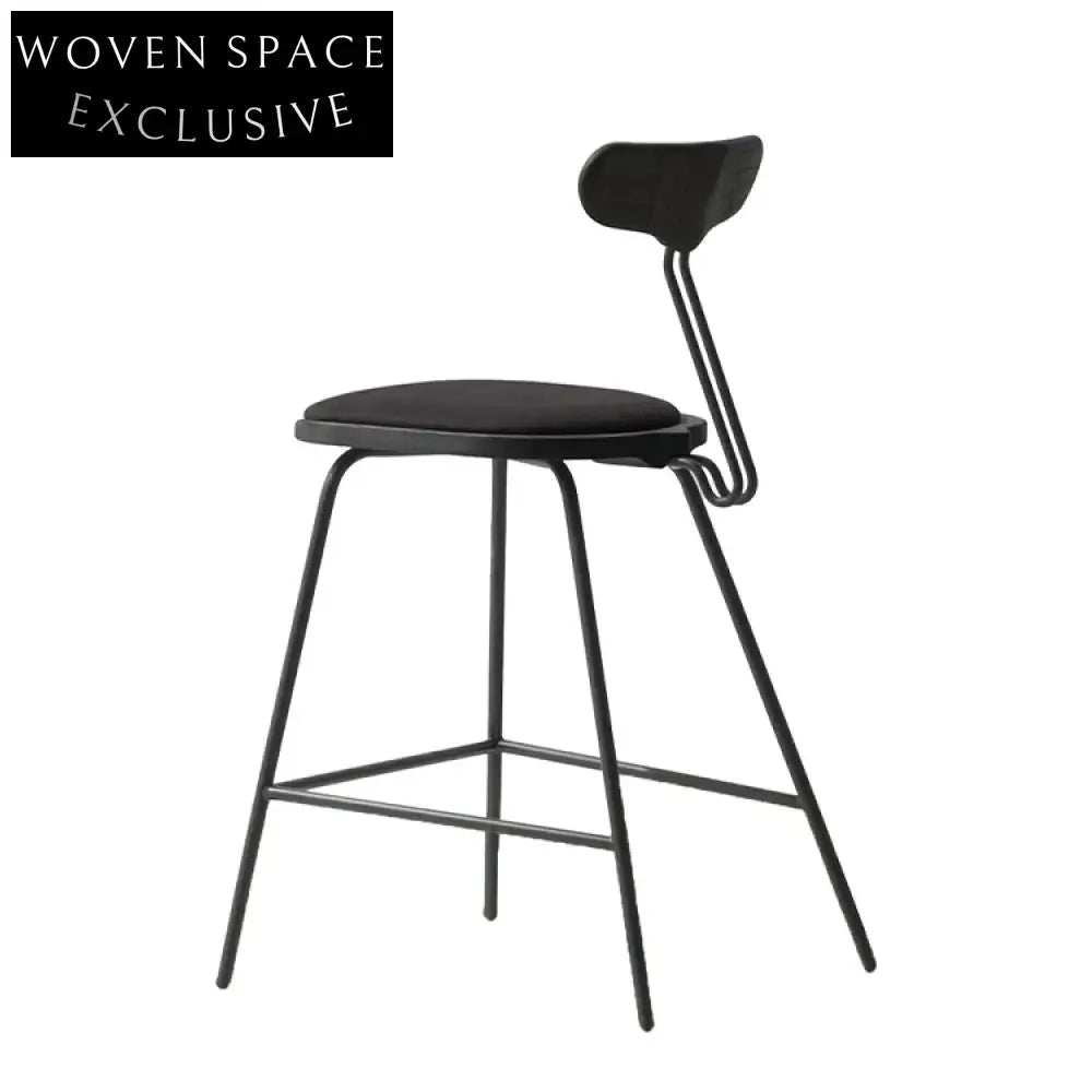 Elegant Upholstered Bar Stool with Wooden Backrest, Metal Legs, Home Cafe Chair
