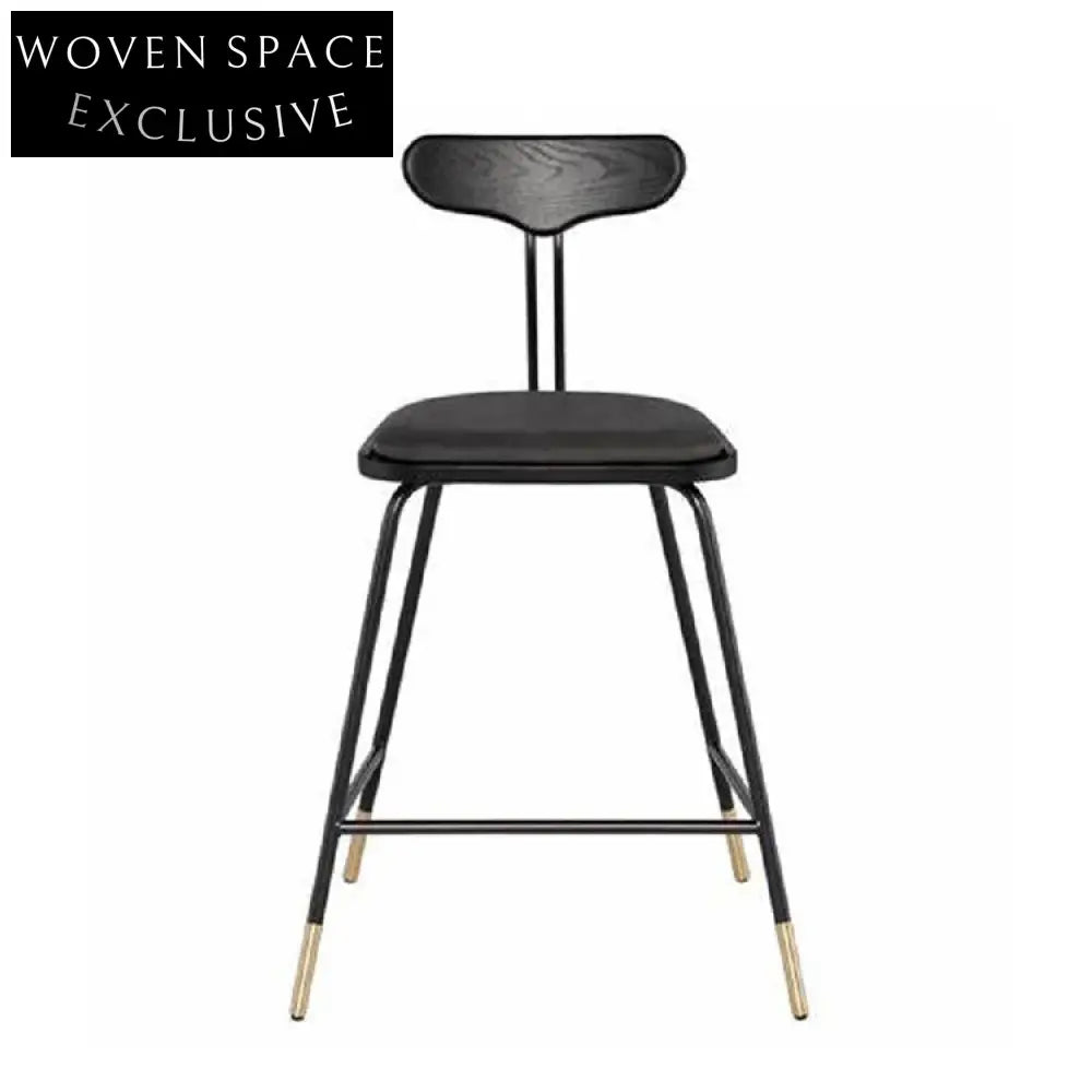 Elegant Upholstered Bar Stool with Wooden Backrest, Metal Legs, Home Cafe Chair