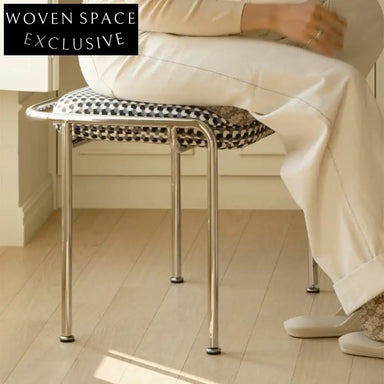 Elegant Upholstered Fabric Sofa Stool with Metal Legs, Bedroom Ottoman