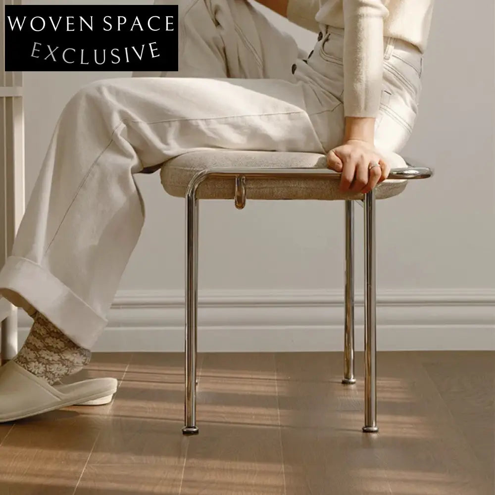 Elegant Upholstered Fabric Sofa Stool with Metal Legs, Bedroom Ottoman