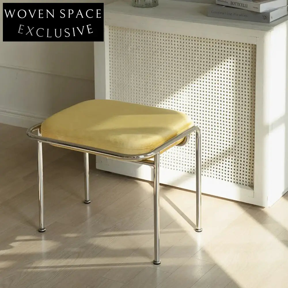 Elegant Upholstered Fabric Sofa Stool with Metal Legs, Bedroom Ottoman