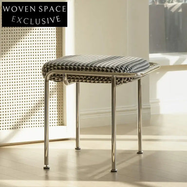 Elegant Upholstered Fabric Sofa Stool with Metal Legs, Bedroom Ottoman