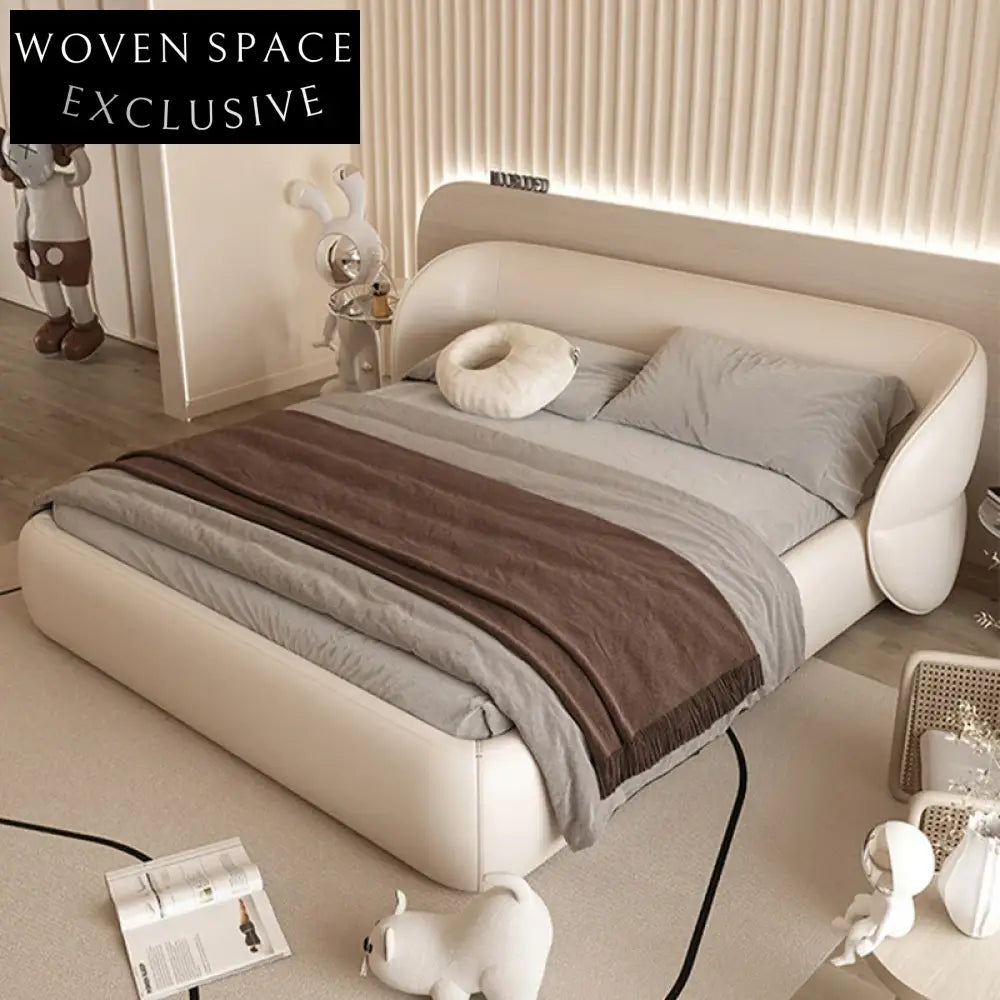 Elegant Upholstered King Size Bed with Curved Headboard