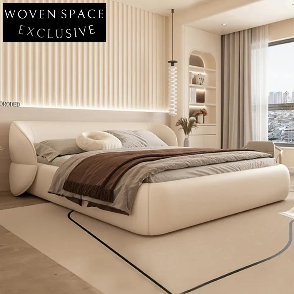 Elegant Upholstered King Size Bed with Curved Headboard