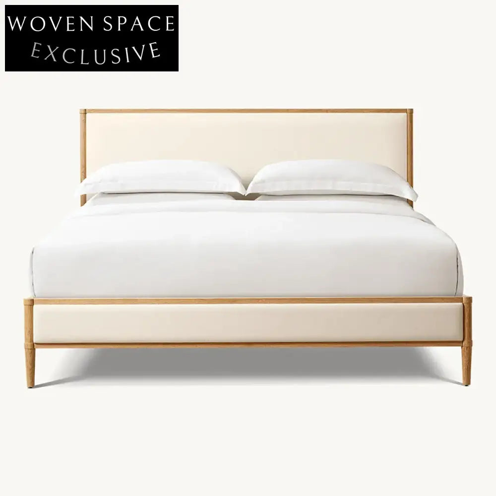 Elegant Upholstered Linen Fabric High Headboard Solid Wood Queen Bed Frame