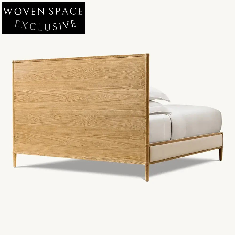 Elegant Upholstered Linen Fabric High Headboard Solid Wood Queen Bed Frame