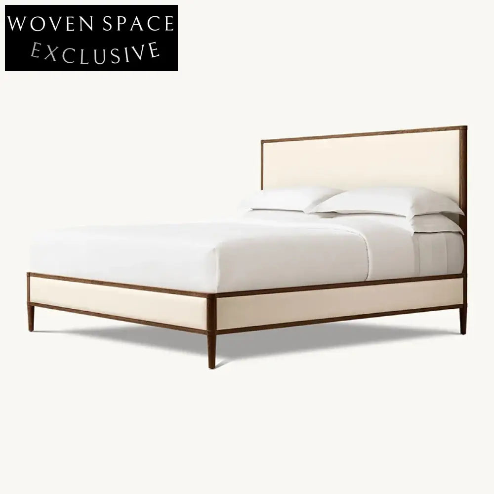 Elegant Upholstered Linen Fabric High Headboard Solid Wood Queen Bed Frame