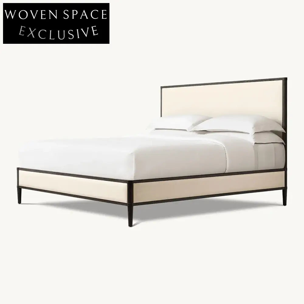 Elegant Upholstered Linen Fabric High Headboard Solid Wood Queen Bed Frame