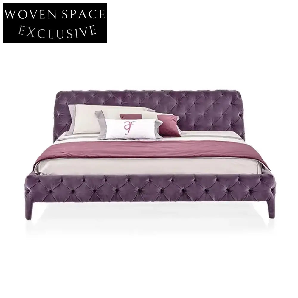 Elegant Upholstered Velvet Fabric Modern King Queen Size Platform Bed