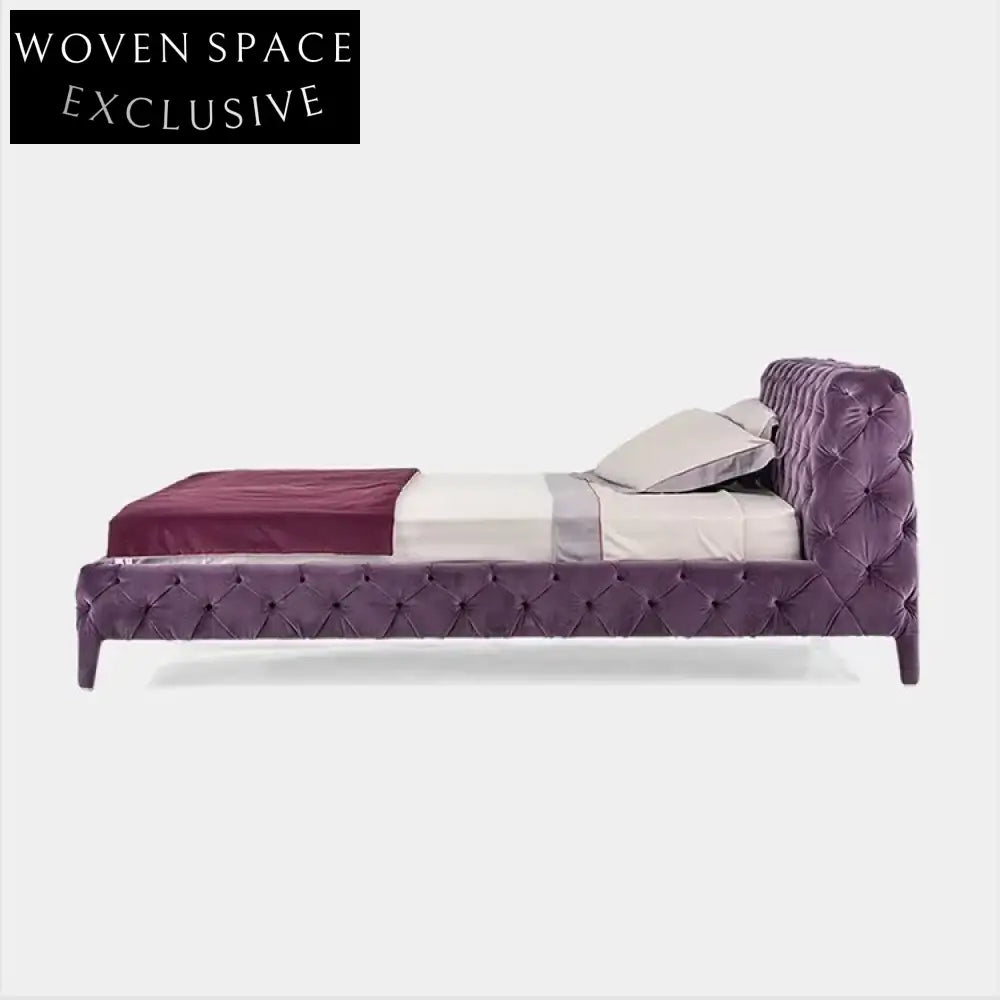 Elegant Upholstered Velvet Fabric Modern King Queen Size Platform Bed