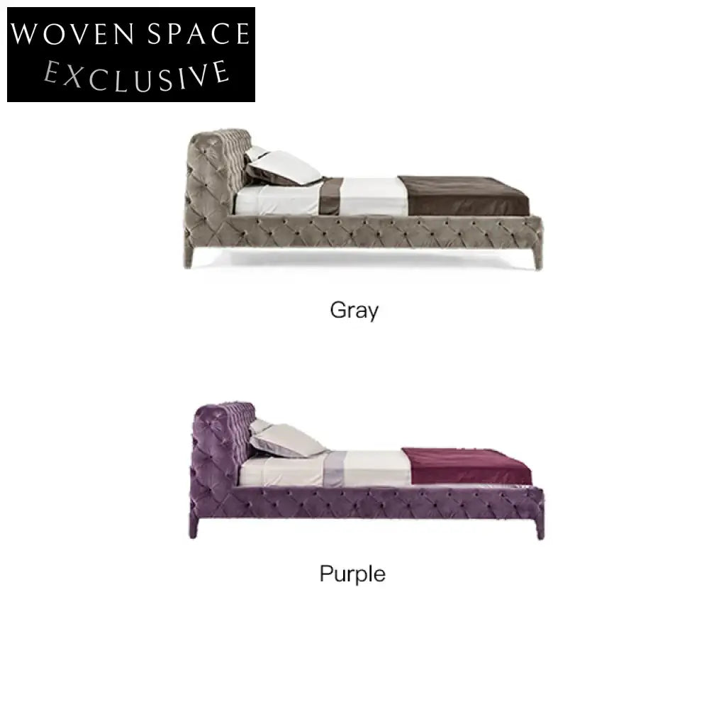 Elegant Upholstered Velvet Fabric Modern King Queen Size Platform Bed