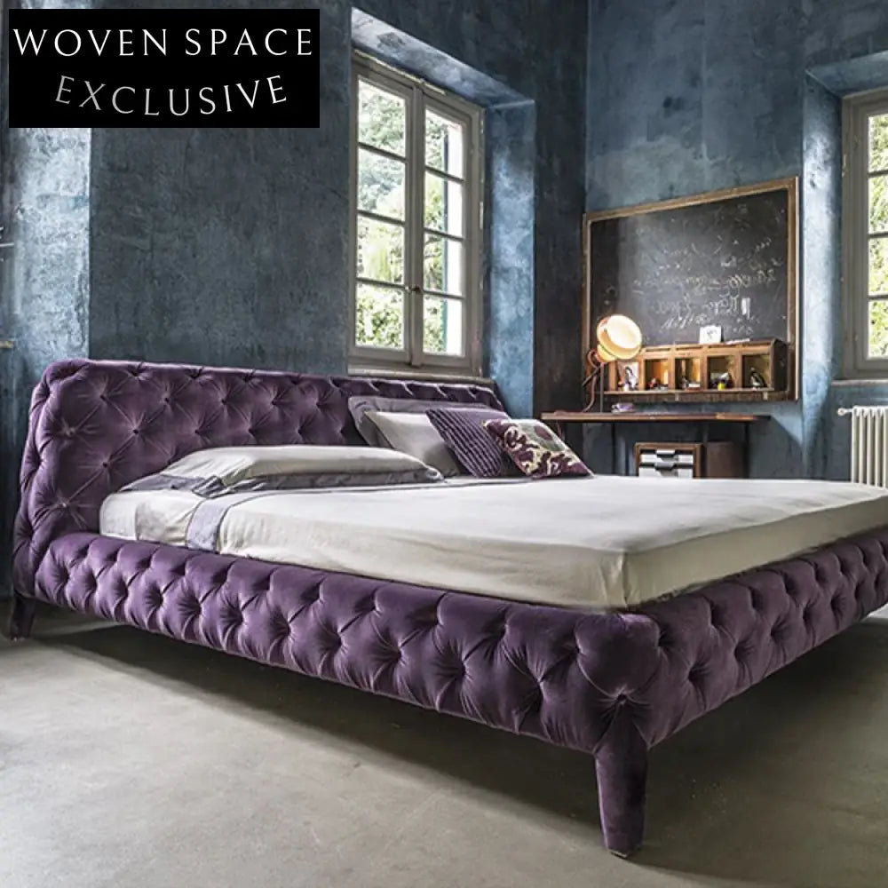 Elegant Upholstered Velvet Fabric Modern King Queen Size Platform Bed