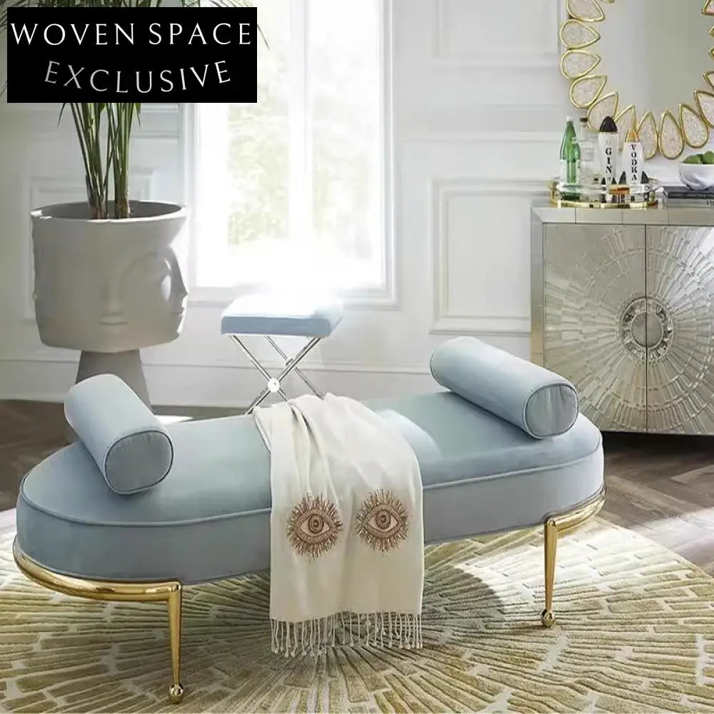 Elegant Velvet Fabric Button-Tufted Bench Ottoman with Stainless Steel Legs