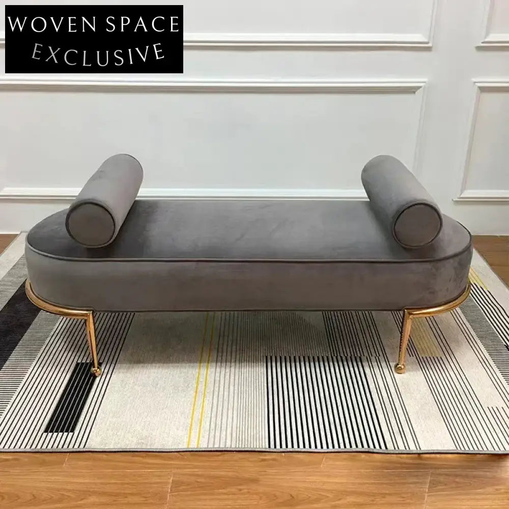 Elegant Velvet Fabric Button-Tufted Bench Ottoman with Stainless Steel Legs